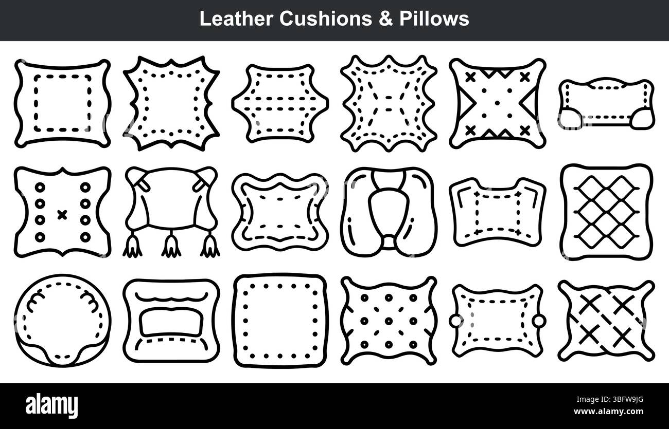Leather cushions pillows various shapes styles designs Stock Vector