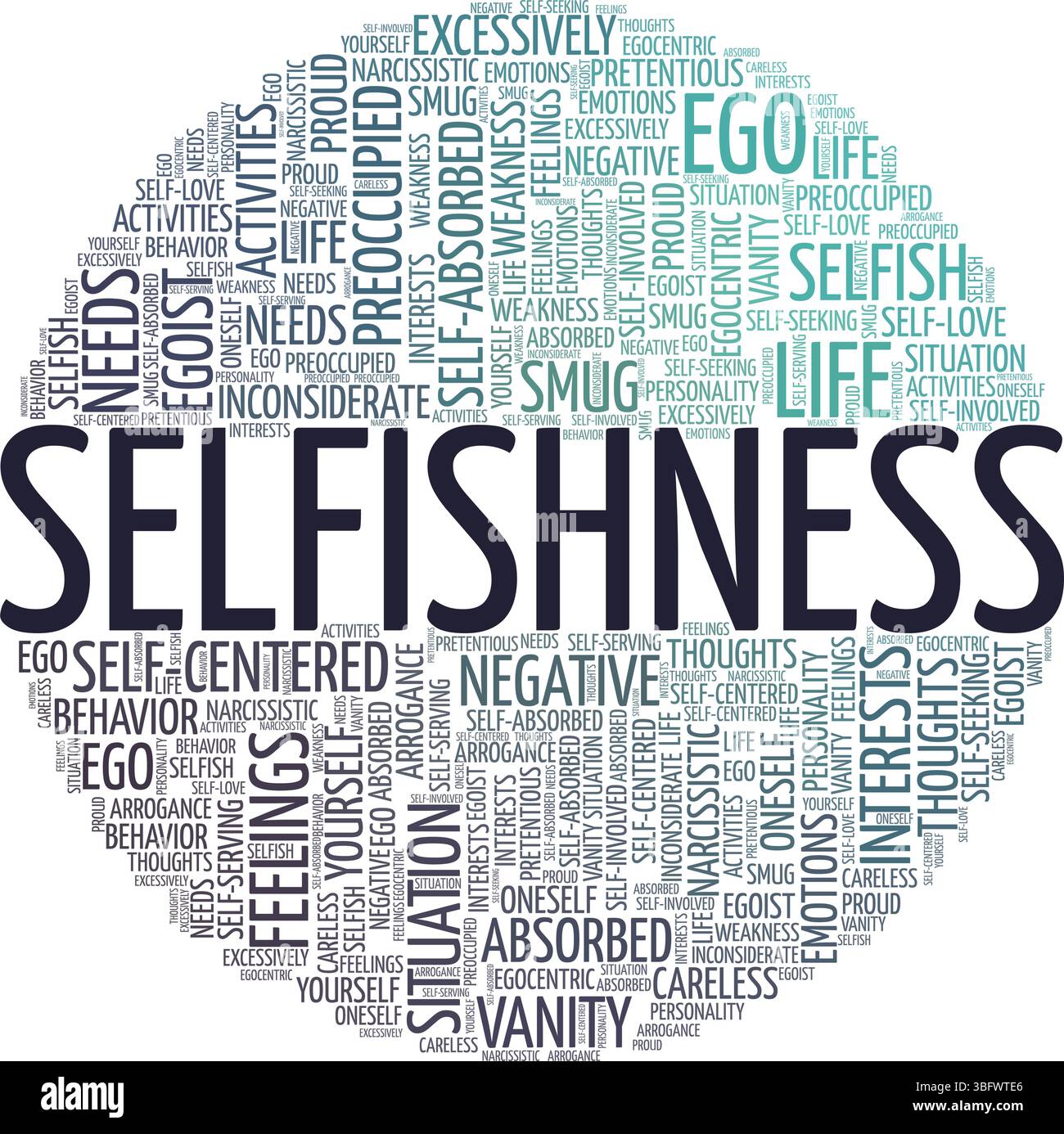 Selfishness vector illustration word cloud isolated on a white background. Stock Vector