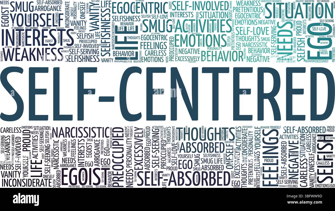 Self-centered vector illustration word cloud isolated on a white background. Stock Vector