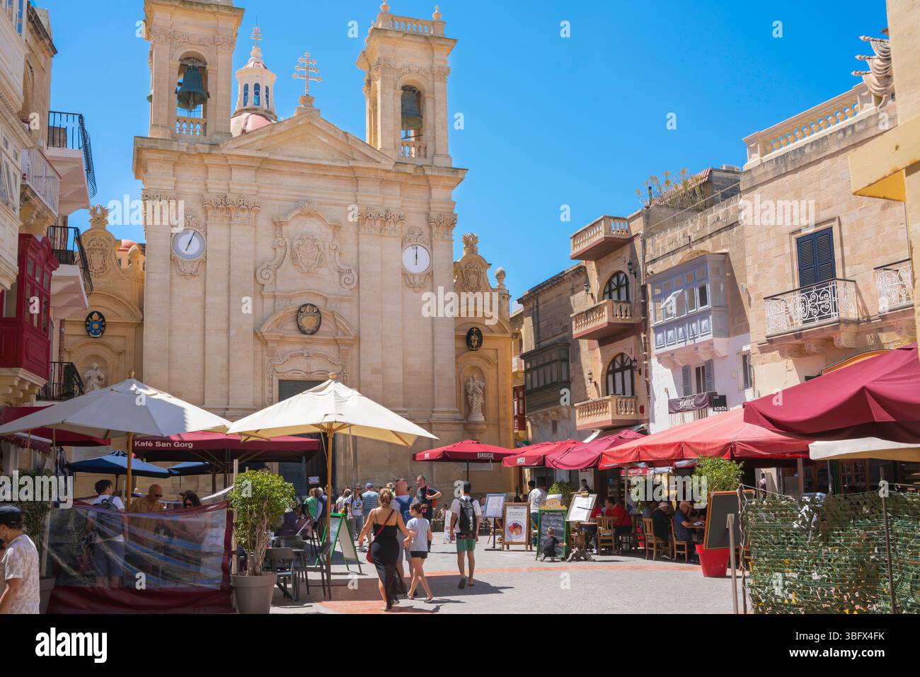 Victoria Gozo Malta, view in summer of Pjazza San Gorg (St George Square) sited in the central historic old town area of Victoria, Gozo, Malta Stock Photo