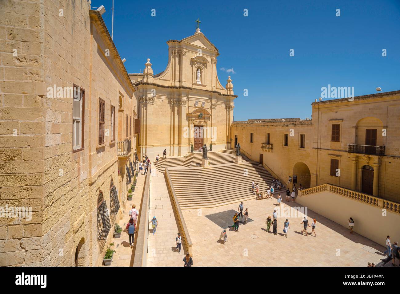Gozo cathedral citadel, view of the facade of the Cathedral Of The Assumption sited in the Pjazza Katidral in the historic Citadel fort, Victoria Gozo Stock Photo