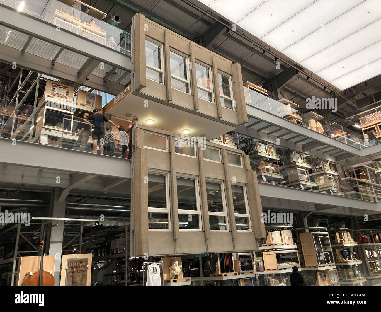 Section of brutalist architecture of Robin Hood Gardens housing estate formerly located in Poplar, East London. V&A East Storehouse, London, UK - Smartphone Captured Stock Image