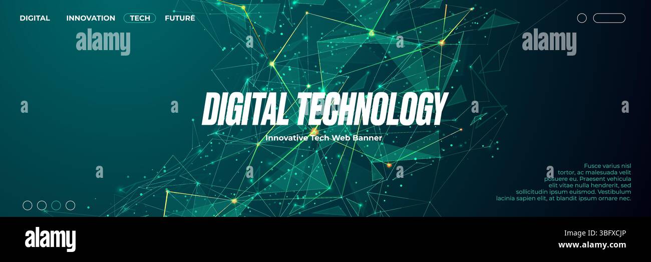 Abstract green technology banner with connected dots and lines wave.  Stock Vector