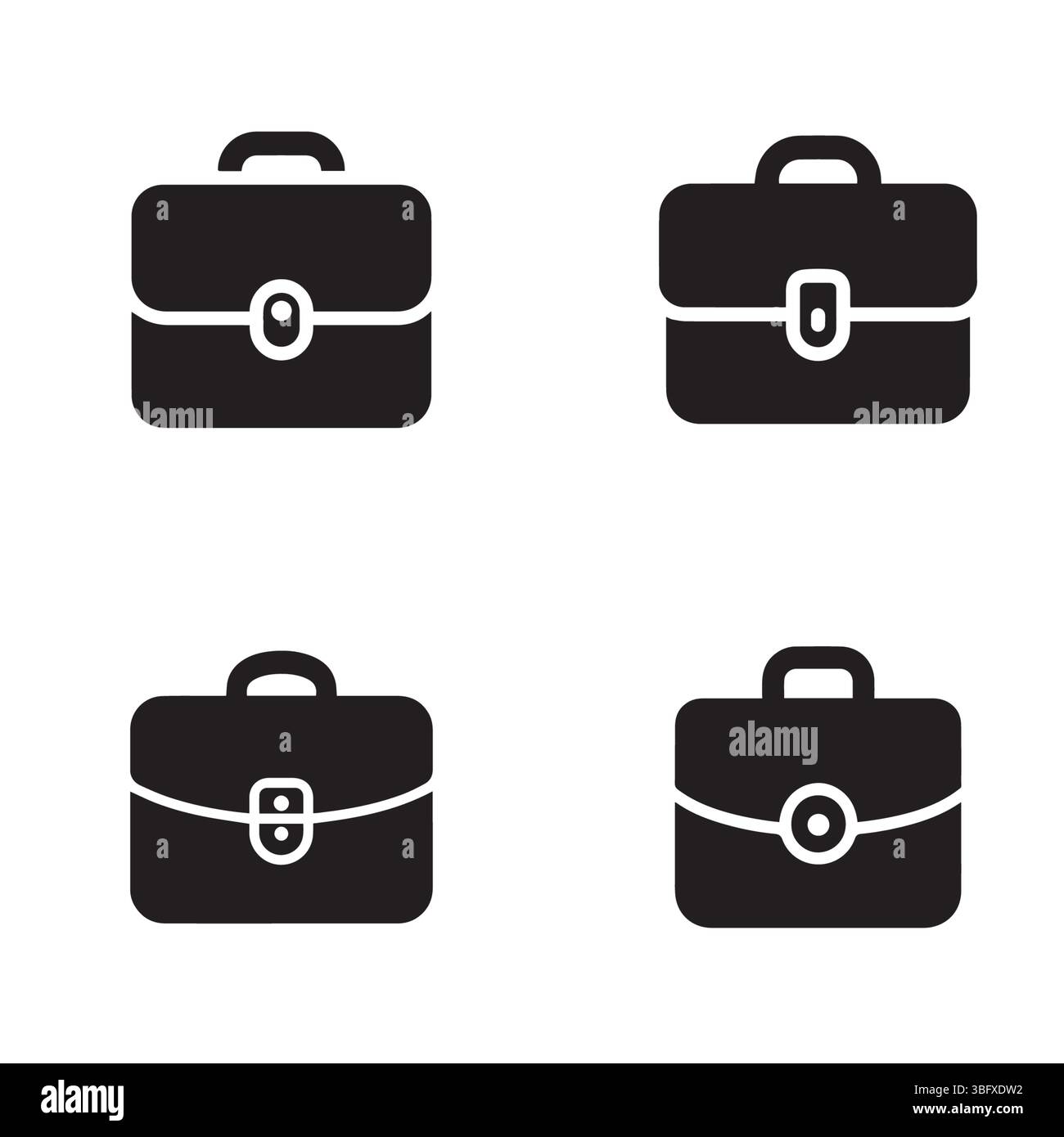 Four briefcase icons showcasing variations in design and style for diverse professional applications and future branding projects Stock Vector