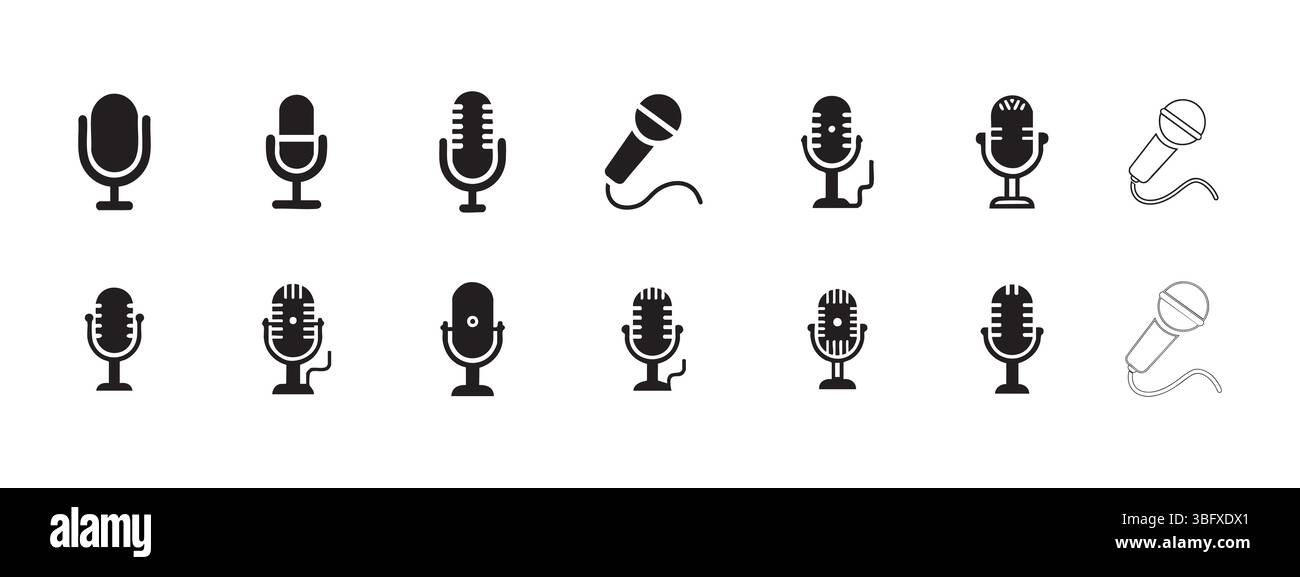 Vintage and Modern Microphone Icon Set for Audio, Podcast, and Music Stock Vector