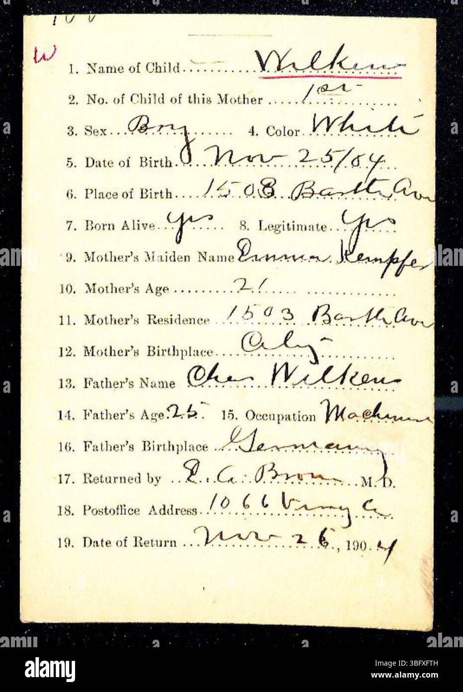 The Marion County birth returns for surnames W (1882 1907) include