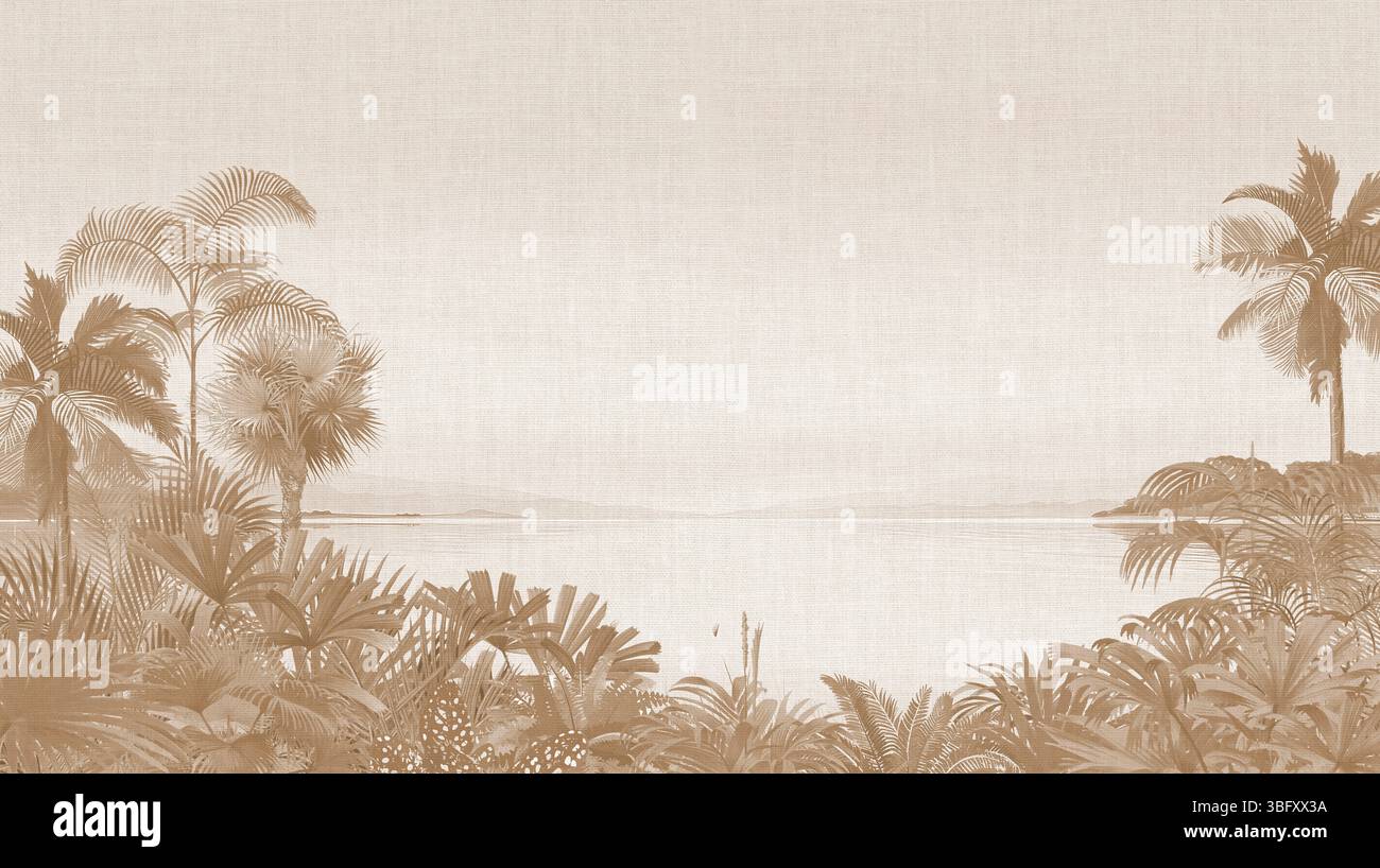 Rustic Pcean Background Rustic Island Wall Mural: Brown/Orange Palms & Ocean View for Cozy ...