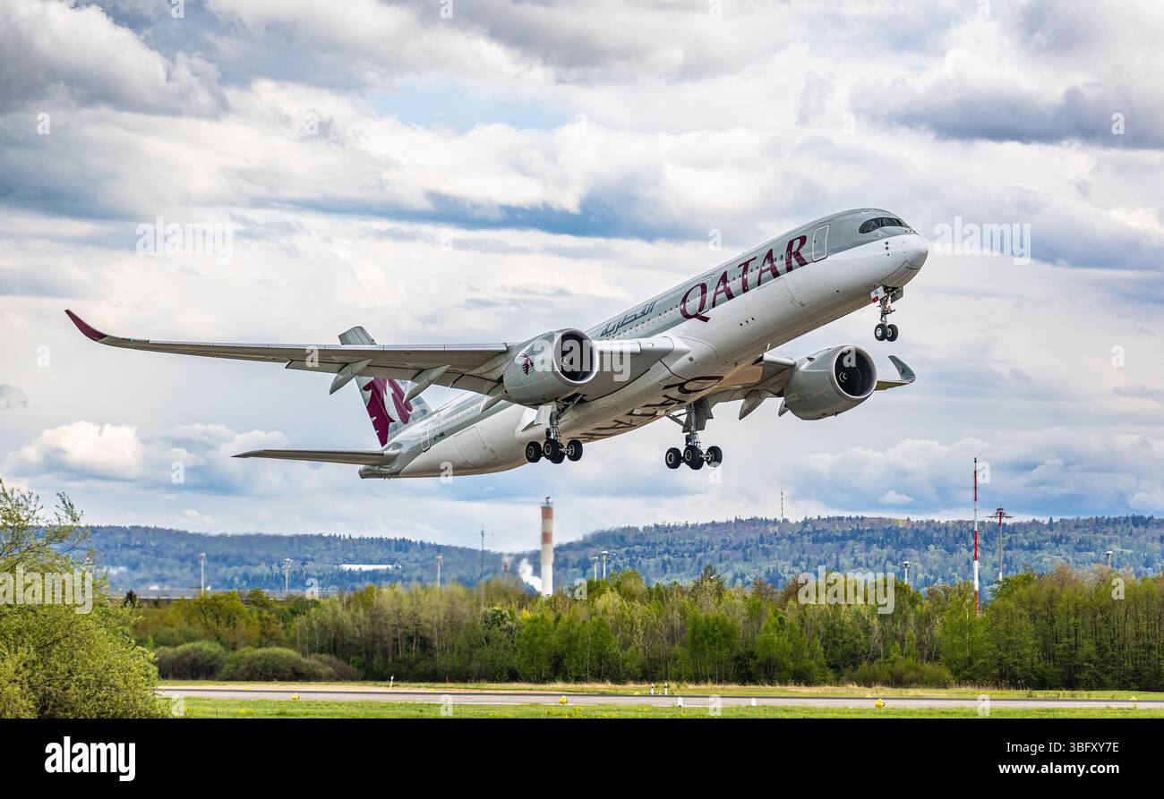 Zurich, Switzerland, 21st April 2025 A Qatar Airways Airbus A350941
