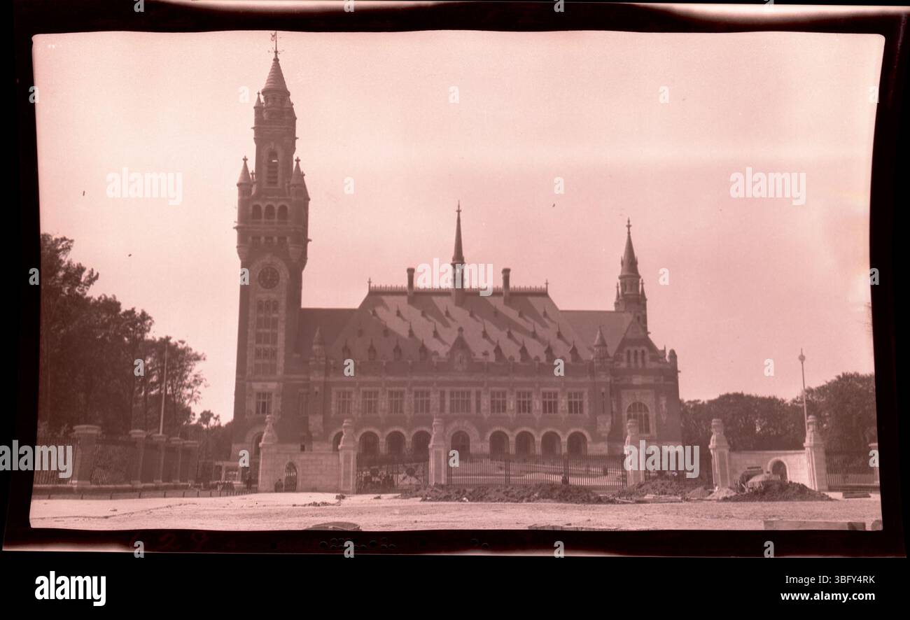 This 1913 exterior view of the Peace Palace in The Hague shows ...