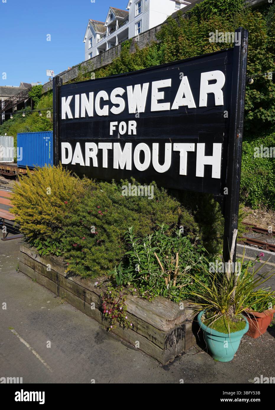 Platform sign at Kingswear Station. Stock Photo