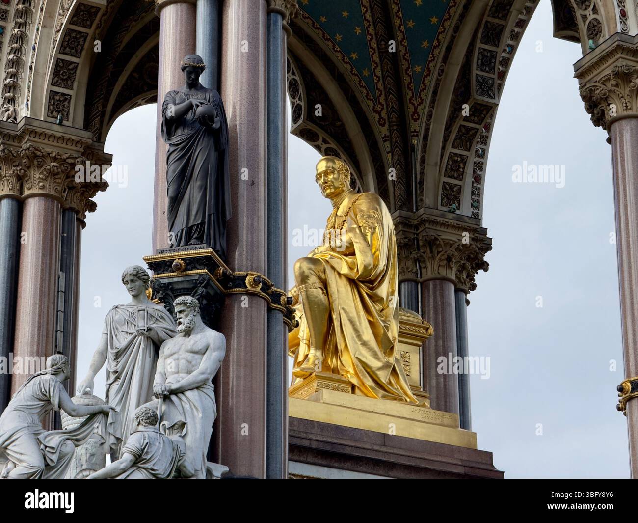 LONDON, ENGLAND – MARCH 16, 2025: Detail of the gold statue of Prince Albert in the Albert Memorial in London. - Smartphone Captured Stock Image