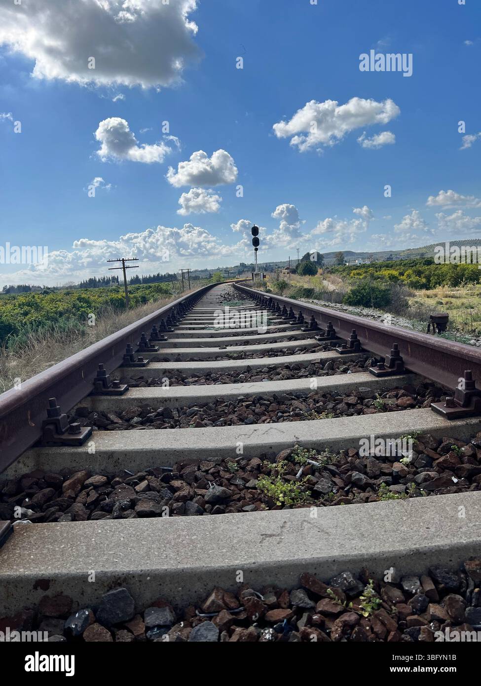 A railway track in Syria stretching into the distance, surrounded by rugged terrain—capturing the essence of travel, connection, and infrastructure. - Smartphone Captured Stock Image
