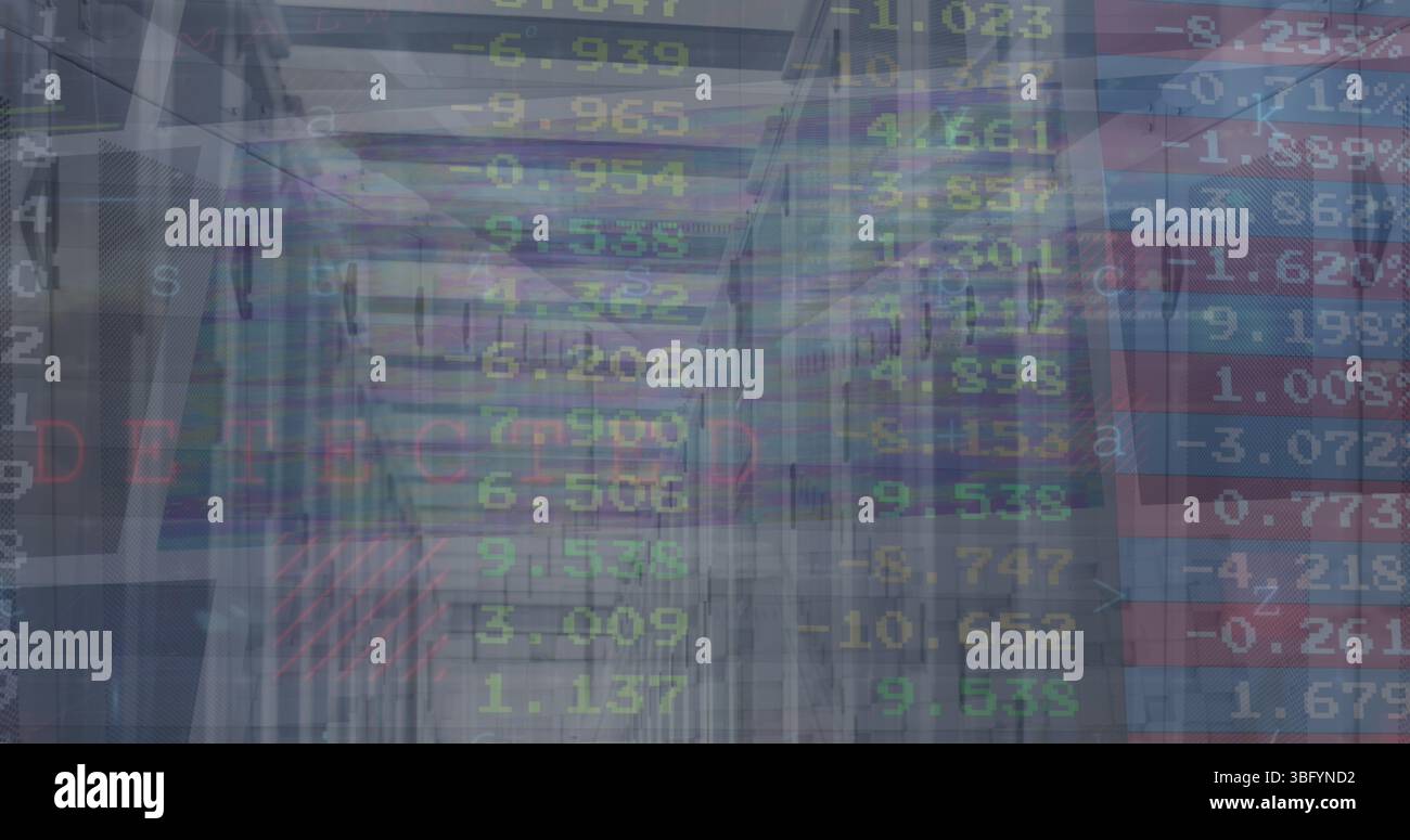 Image of data processing over financial data processing Stock Photo