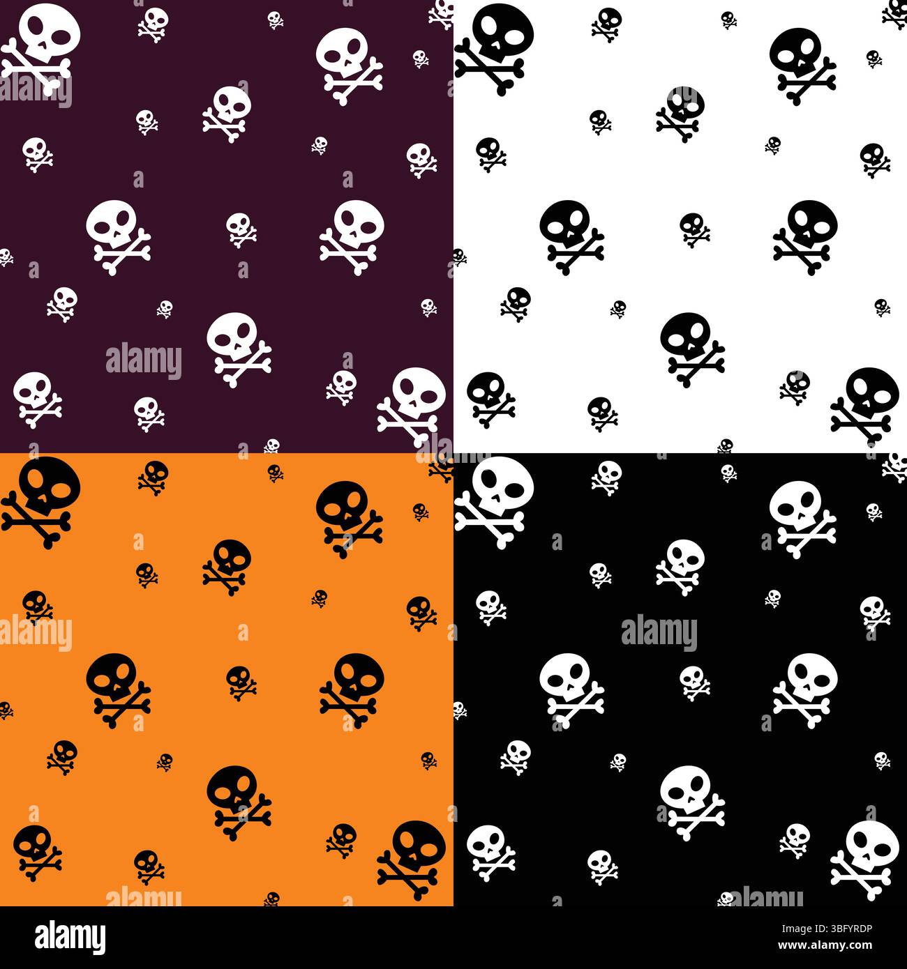 Halloween seamless Pattern. Halloween skull with cross bones Pattern. Skull pirate crossbones pattern Halloween vector. Day of The Dead sugar skull. Stock Vector