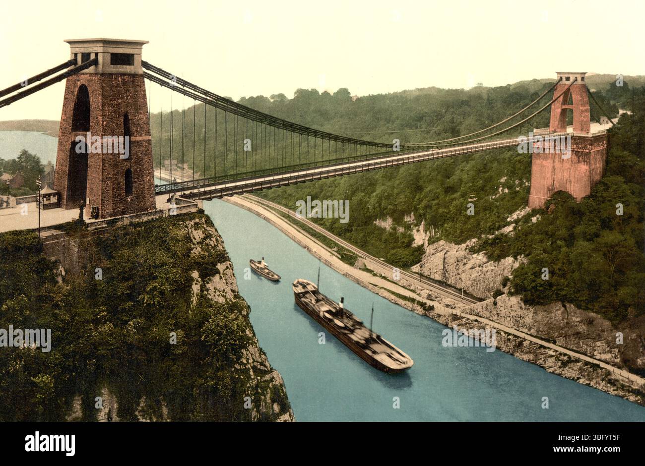 Clifton Suspension Bridge in Bristol, England, 19th century aerial view ...