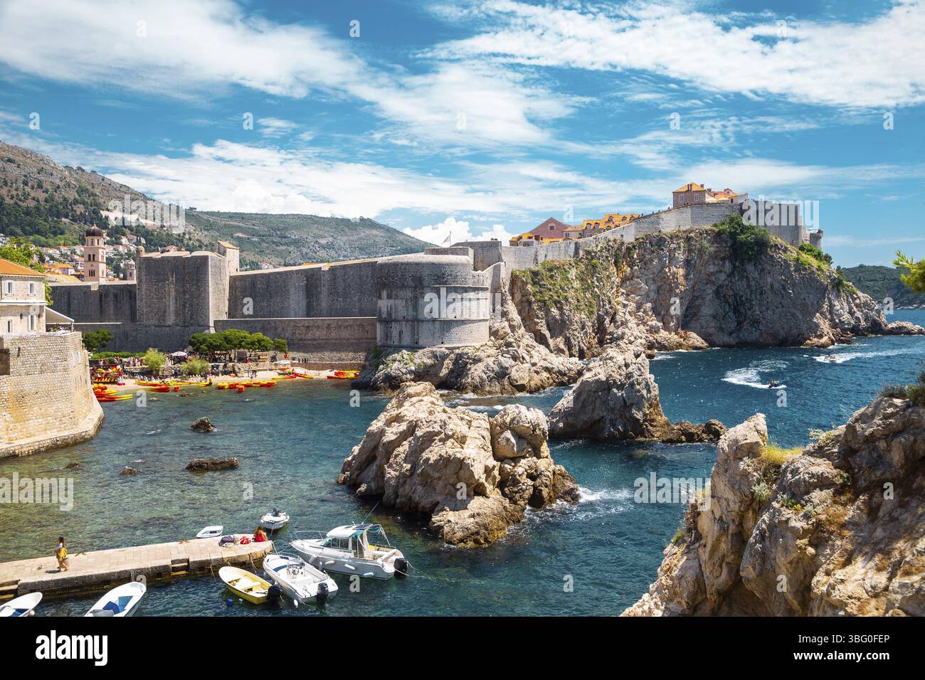Dubrovnik Medieval City Walls And Adriatic Sea In Croatia Stock Photo dubrovnik-medieval-city-walls-and-adriatic-sea-in-croatia-stock-photo