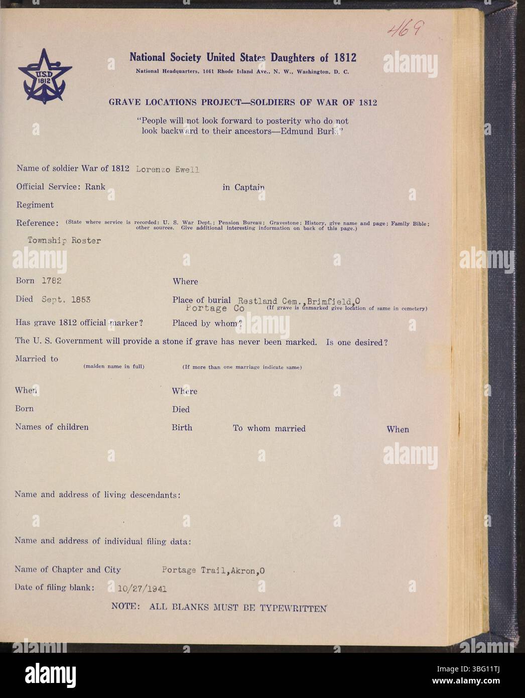 This page from the 1943 volume identifies burial sites in Ohio for ...