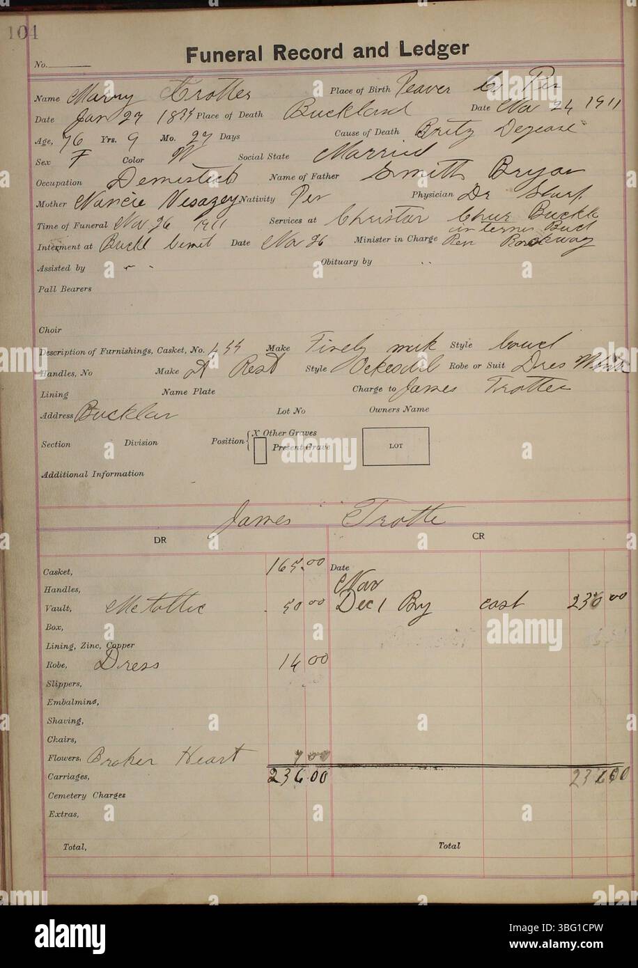 This segment of the 19111915 Funeral Record and Ledger by Charles C