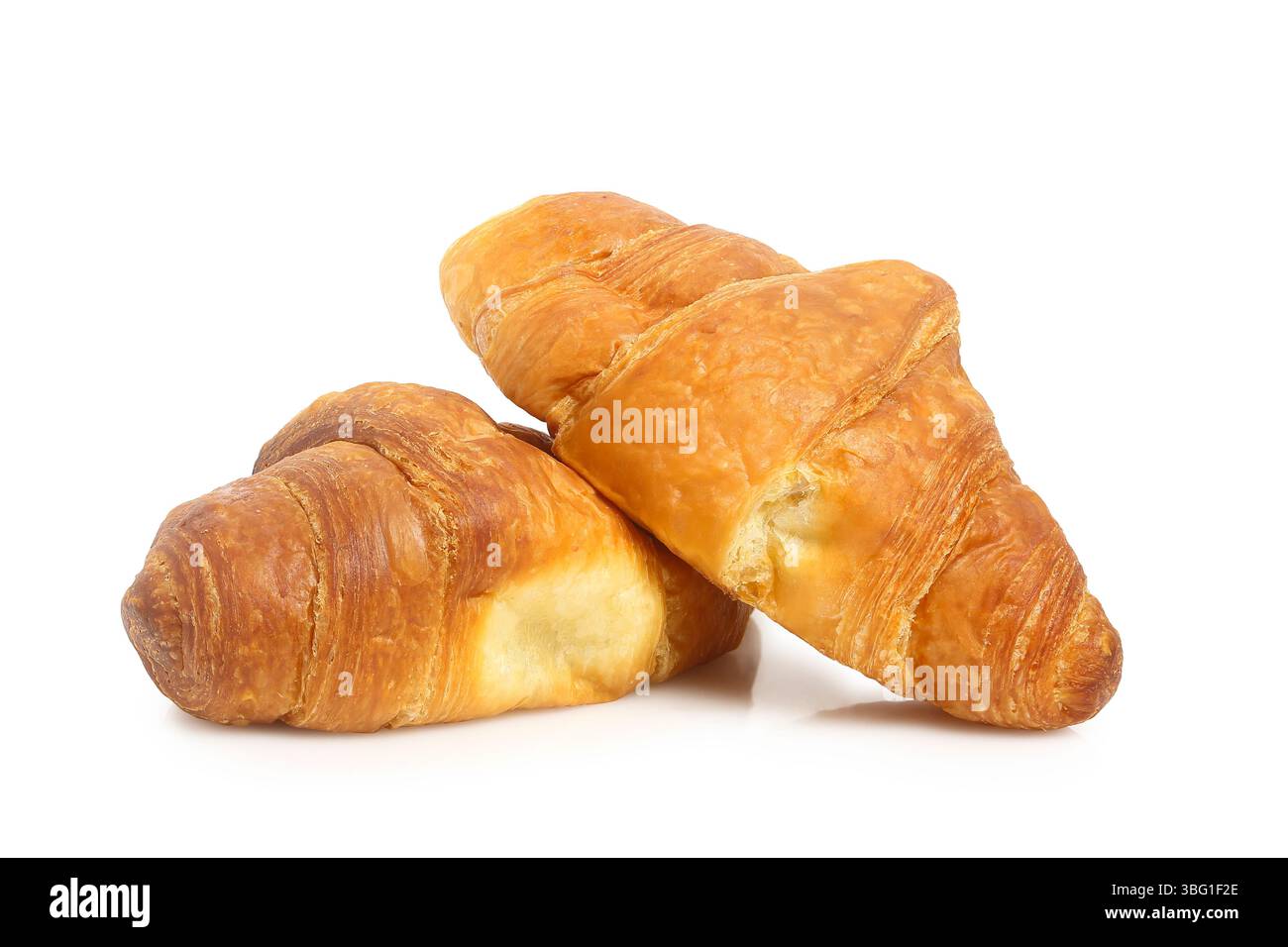 two baked croissants isolated on white Stock Photo