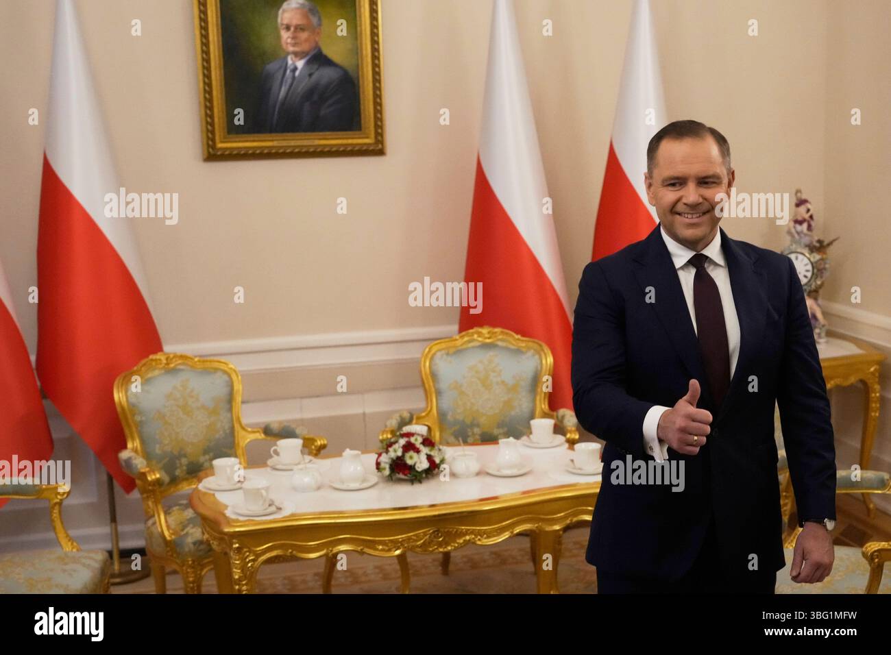 Poland's President Elect Karol Nawrocki gestures at the Presidential Poland's President Elect Karol Nawrocki gestures at the Presidential