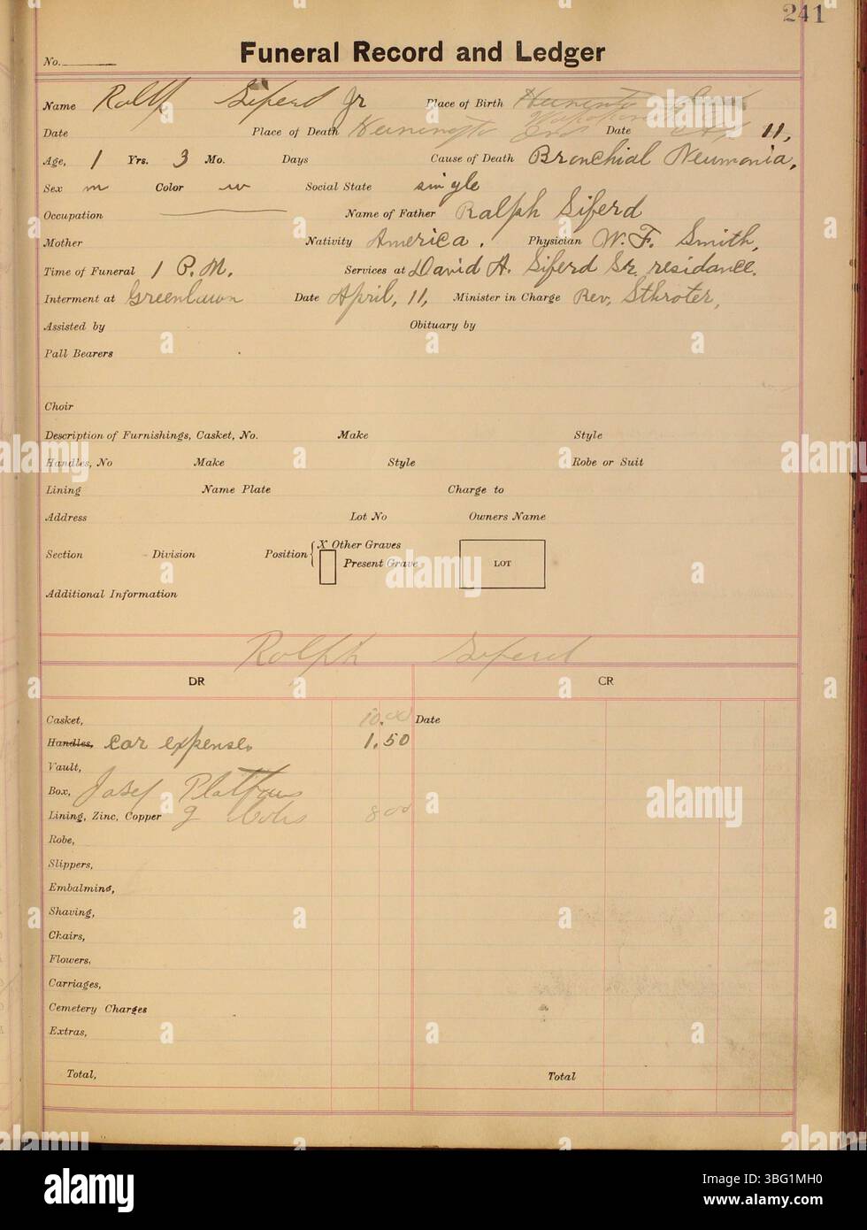 This copy of the Funeral Record and Ledger spans the years 19111915