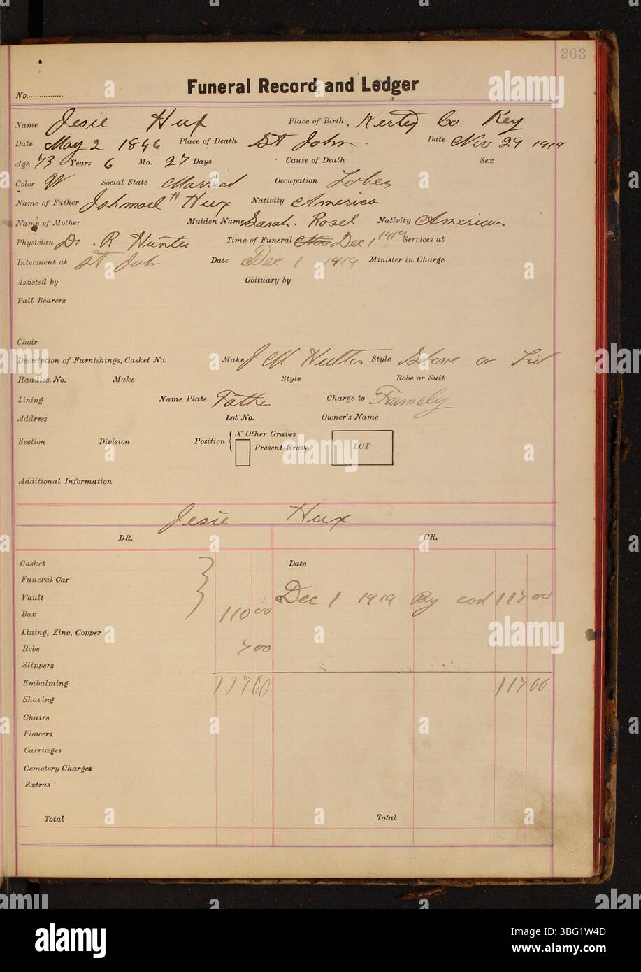 This funeral ledger from the Charles C. Siferd Undertaking Company