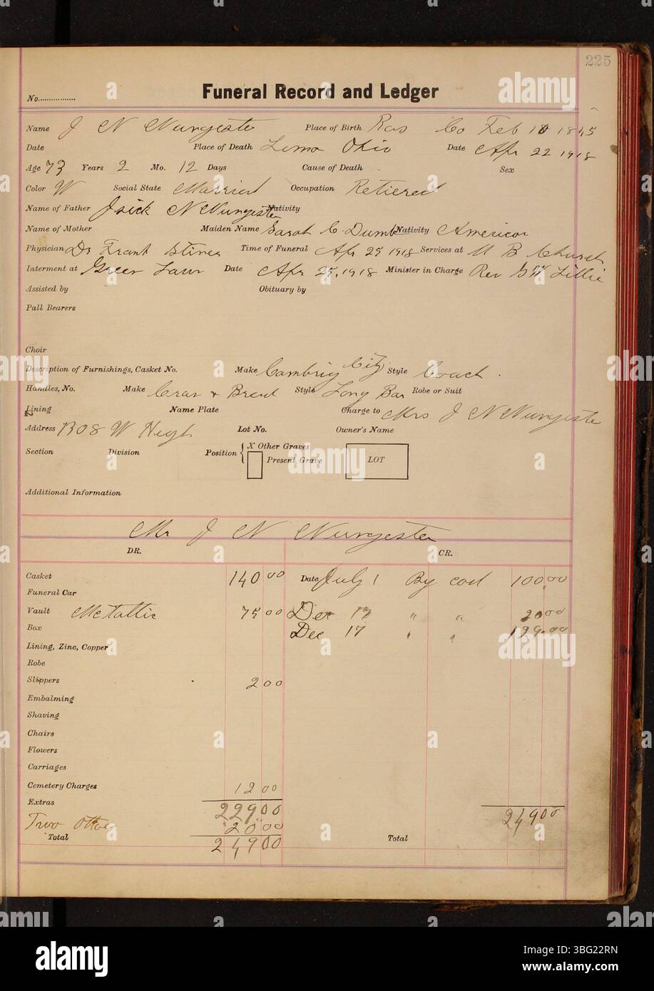 Charles C. Siferd Undertaking Company’s Funeral Record and Ledger (1916