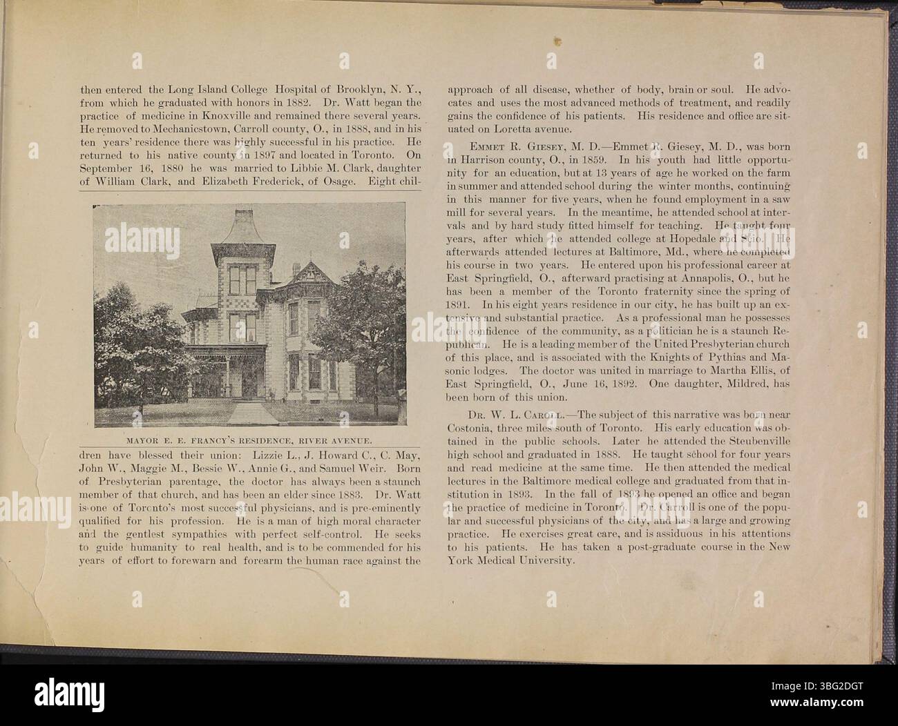 An 1899 publication by G.H. Stoll providing a narrative on the growth of Toronto, formerly Newburg and Sloan’s Station. The book includes industrial and business developments, as well as citizen-voted naming origins tied to Toronto, Canada. Stock Photo