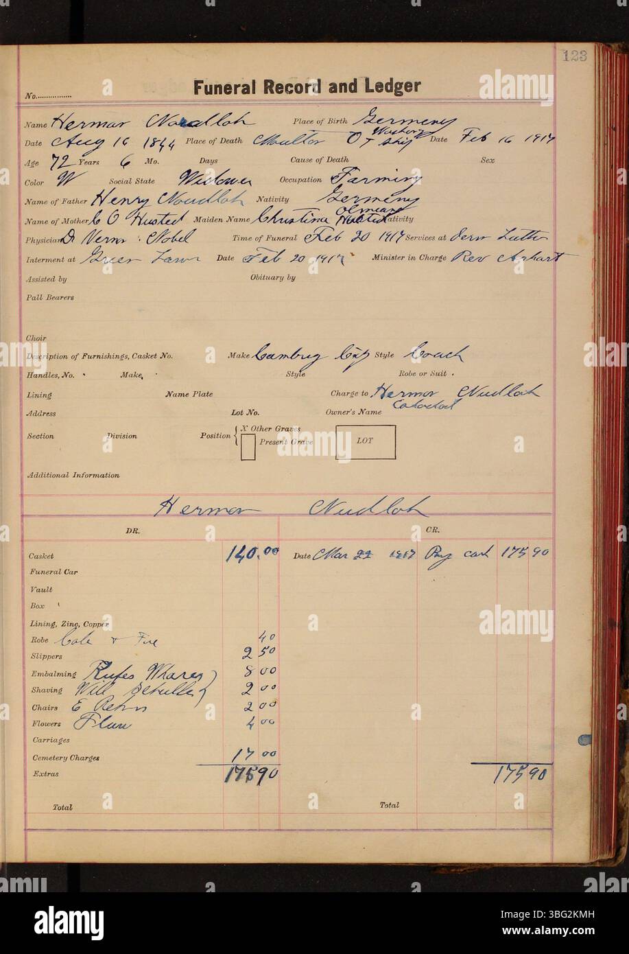 This page from the Funeral Record and Ledger (19161920) documents