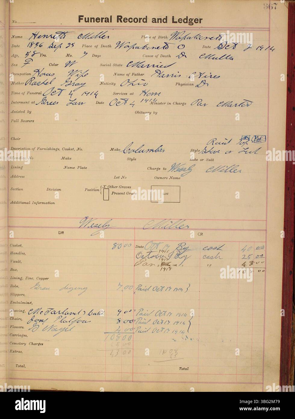 The Funeral Record and Ledger for 1911 to 1915, recorded by the Charles