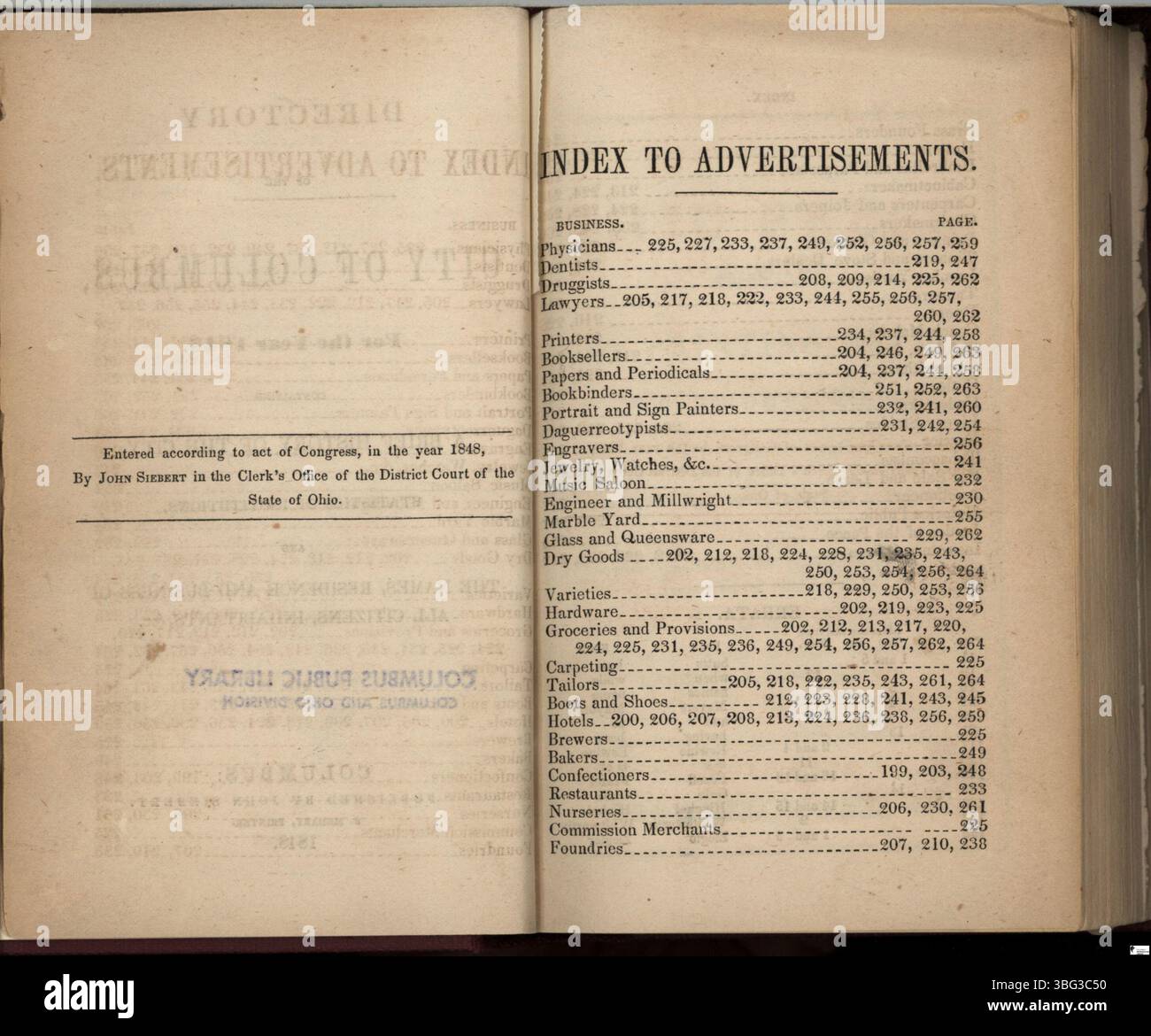 Page 4 of the 1848 Columbus City Directory features details of the city ...