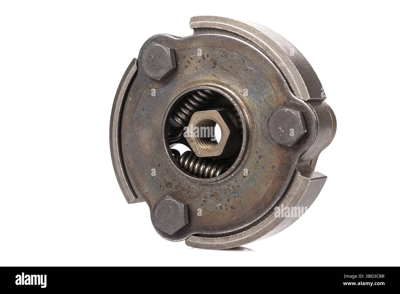 New aluminum modern clutch for chainsaw on white isolated background Stock Photo