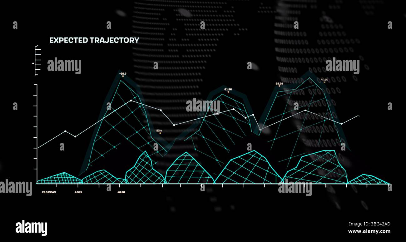 Image of graphs, data and globe on black background Stock Photo