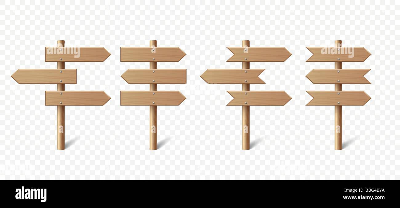 Vector Realistic Wooden Blank Sign Post Set. Realistic Road Signboard ...