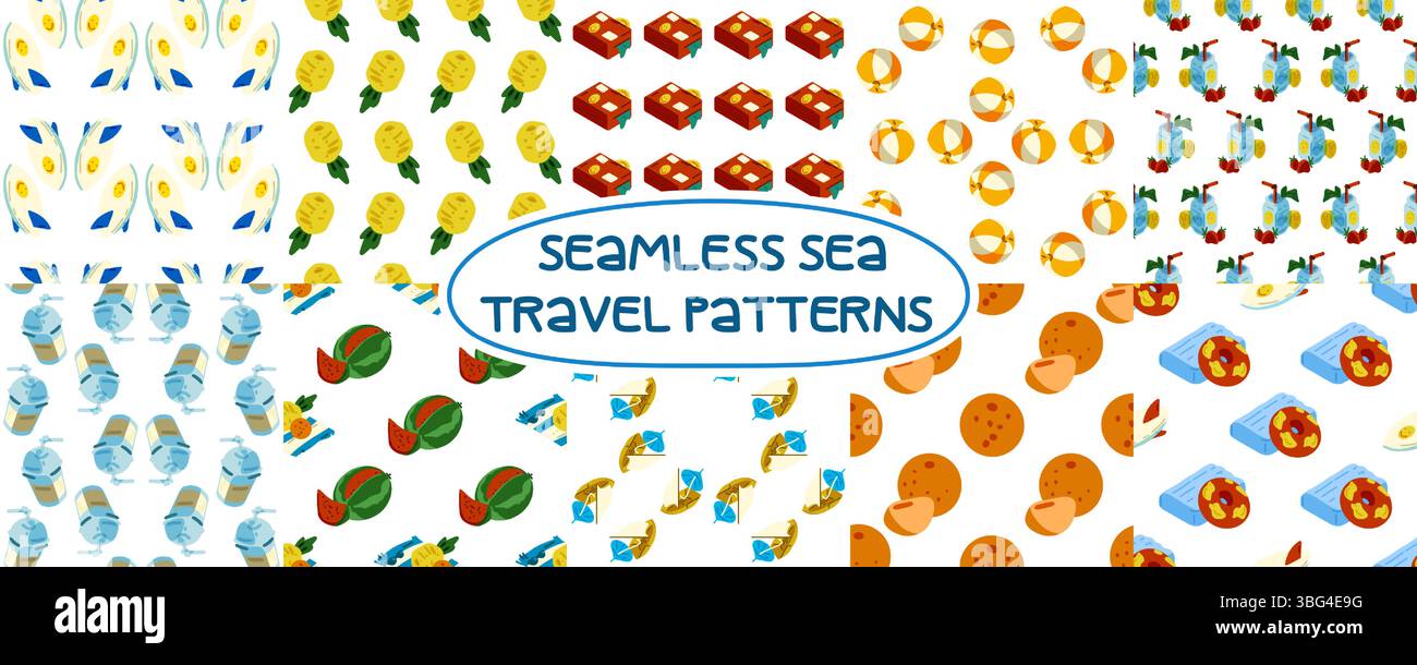 Summer Sea Travel Pattern Collection Stock Vector
