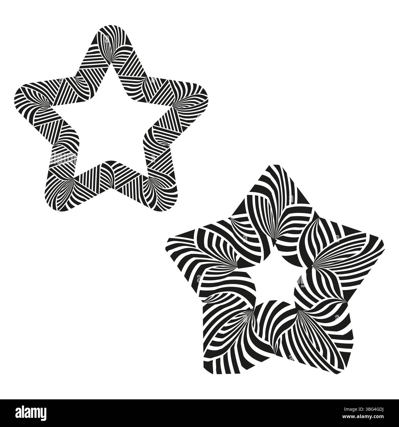 Patterned star icon. Striped five point figure. Vector outlined symbol. Optical line shape. Stock Vector
