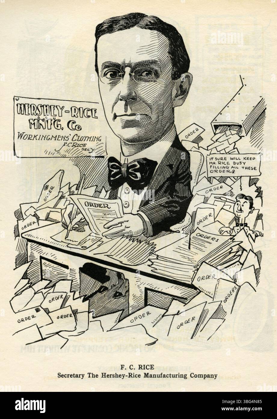 A 1911 caricature of Fred C. Rice (1872-1946), Secretary of The Hershey ...