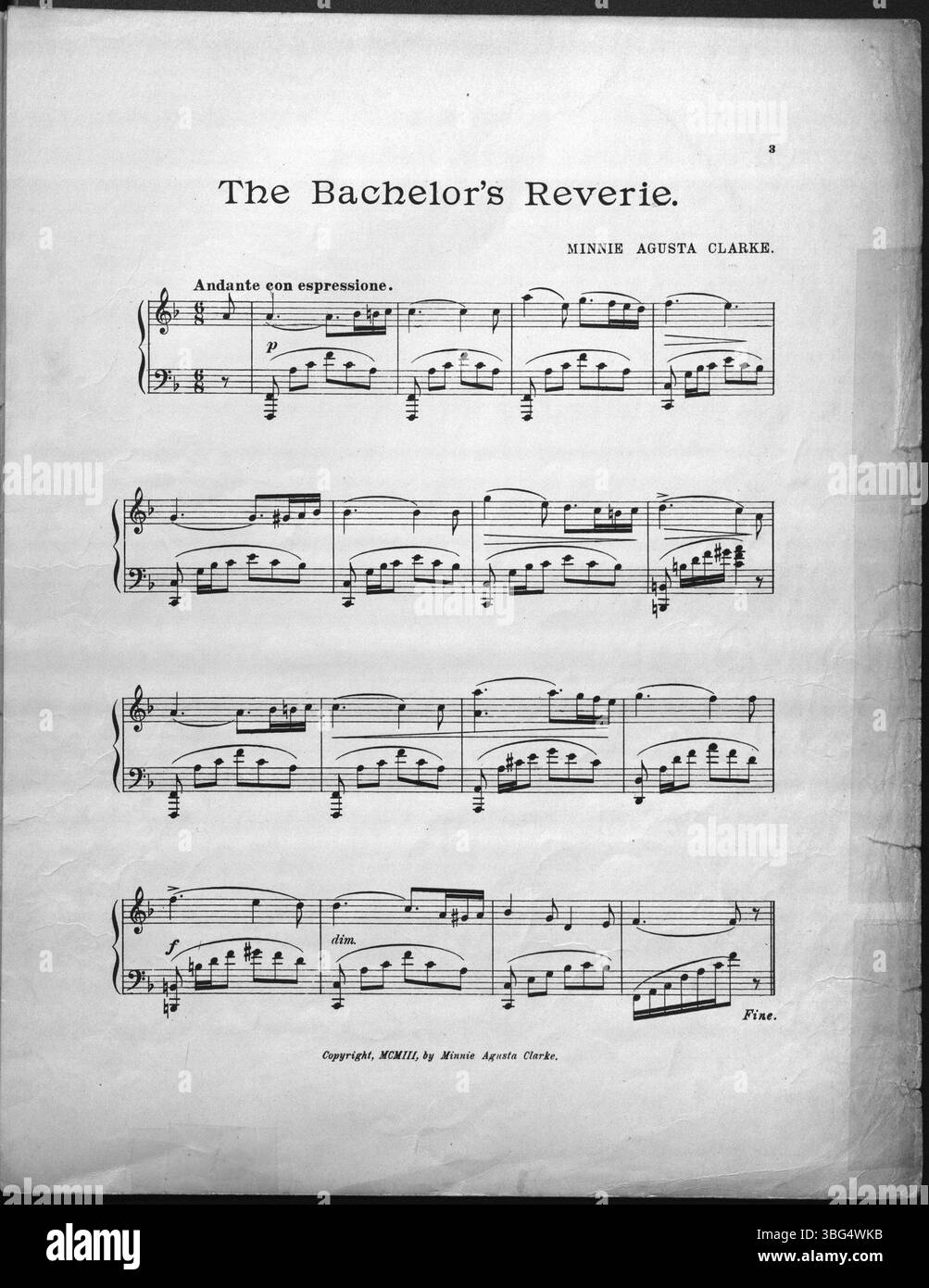*Bachelors Reverie* (1903) depicts a man sitting in a chair smoking a cigar. The smoke forms a cloud with an image of a couple strolling arm-in-arm. The cover is stamped with the message: 'To Arthur B. Arrington, president of Bachelors Club, N.Y.' Stock Photo