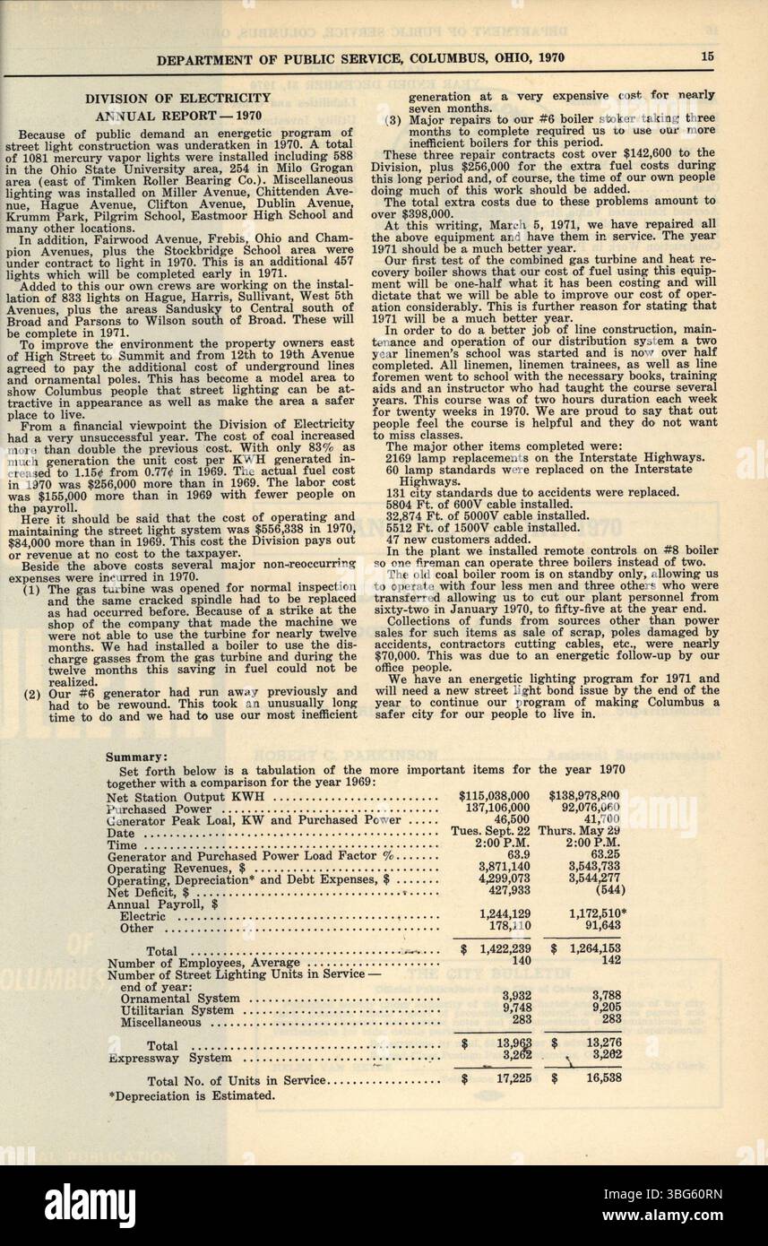This section of the 1970 City of Columbus Annual Report includes ...