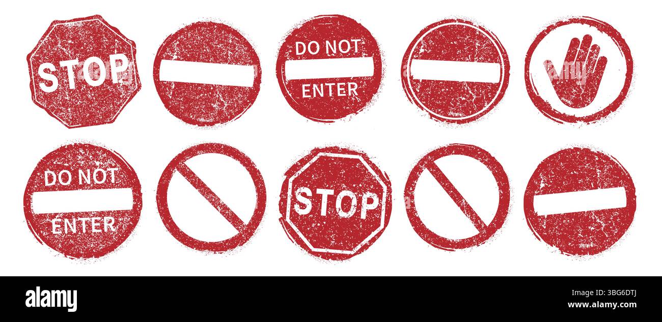 STOP no entry road sign icon shape set. Traffic Prohibition logo symbol ...