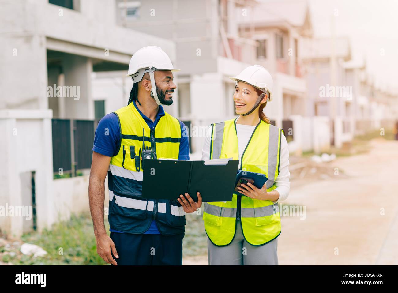 Construction Engineer team, Engineers teamwork man and women working ...