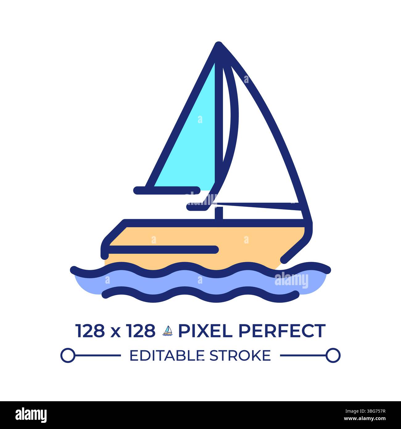 Sailing ship pixel perfect line color icon Stock Vector