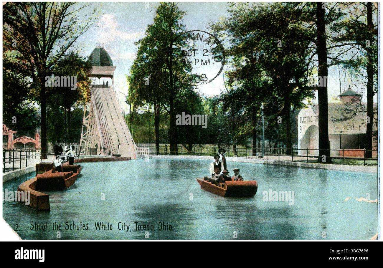 A photograph from 1908 showing the 'Shoot the Schutes' ride at the ...