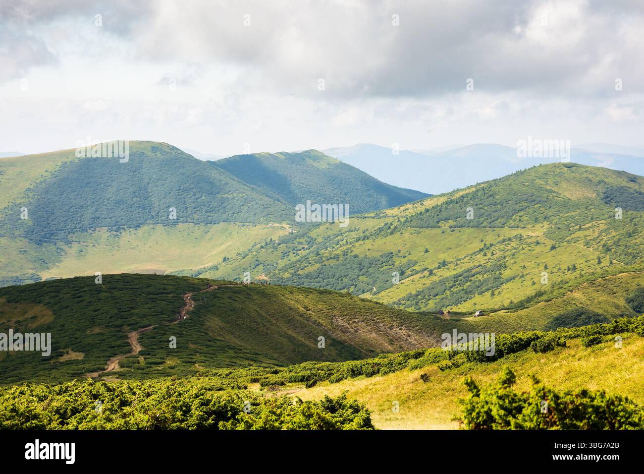 carpathian mountain landscape in summer. outdoor adventure. natural environment.  beautiful view with rolling hills. alpine scenery of chornohora ridg Stock Photo