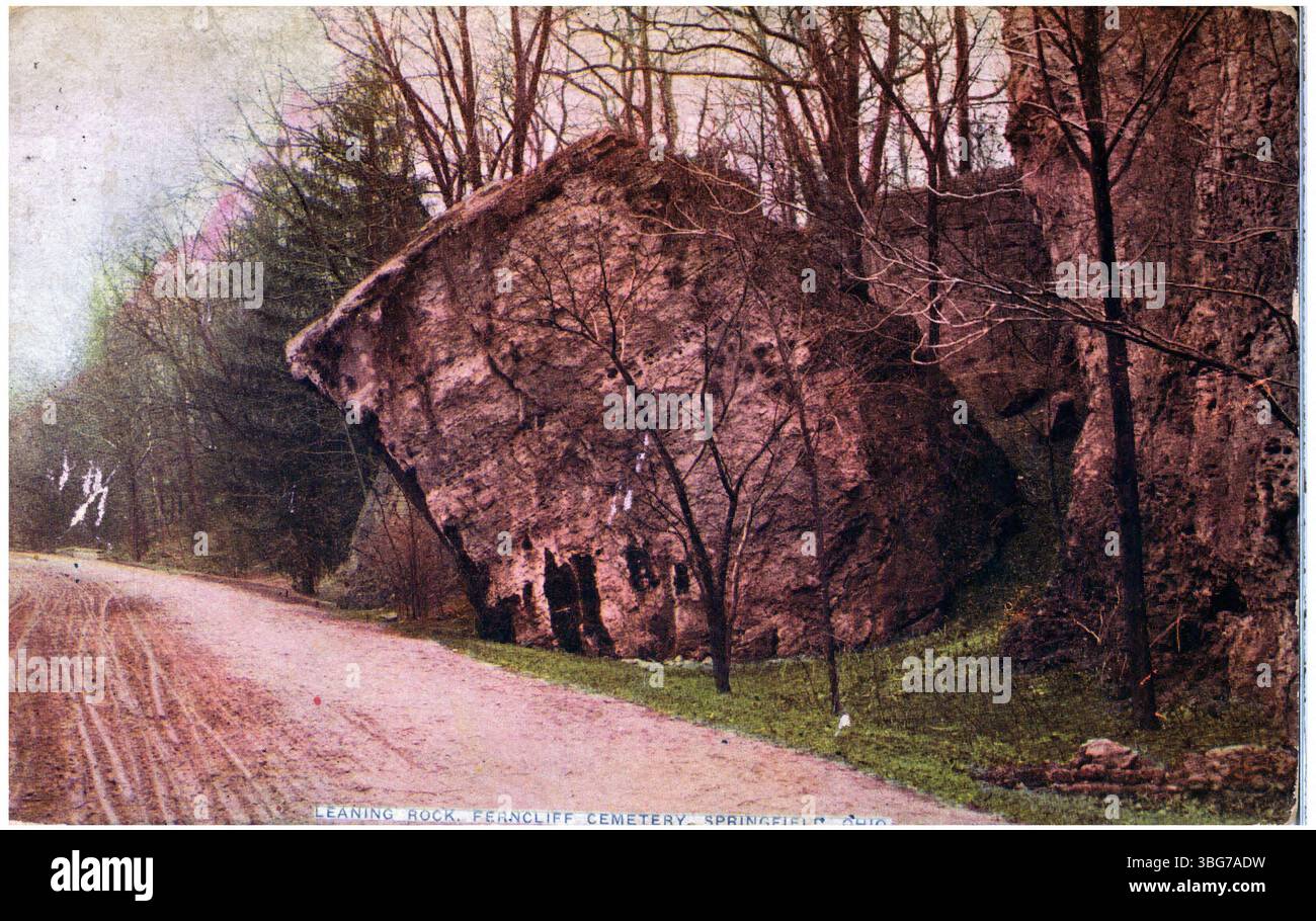Colored photograph of Leaning Rock at Ferncliff Cemetery in Springfield ...