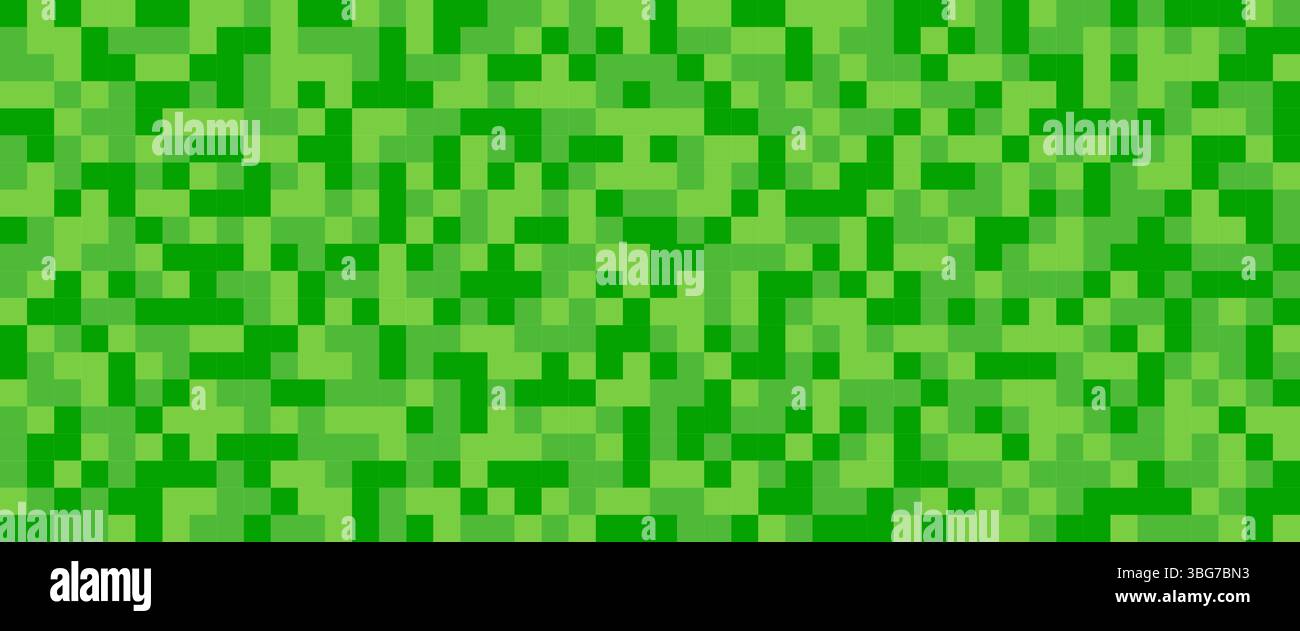 Pixel grass seamless pattern. Pixelart computer block texture. Digital green grass pattern. Game style squared background. Vector illustration Stock Vector