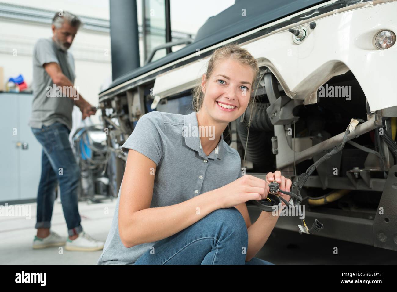 young female mechanic at work Stock Photo