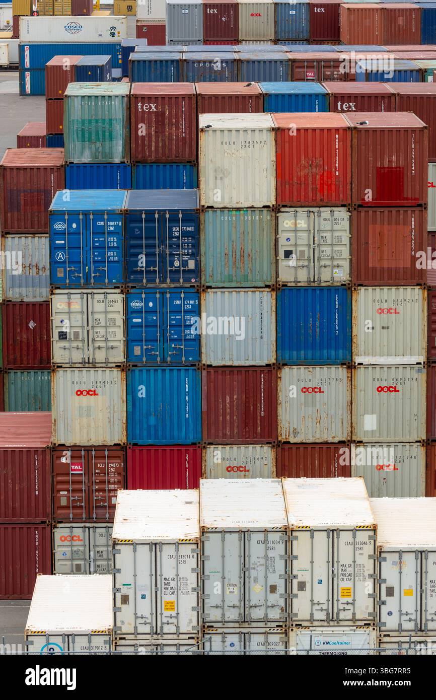 Dock Stack Stacks of Cargo containers in Wellington dock, Wellington, North Island ...
