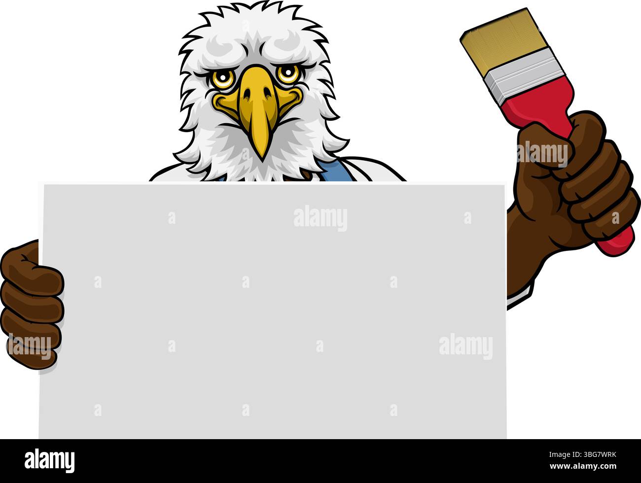 Eagle Painter Decorator Paint Brush Mascot Man Stock Vector