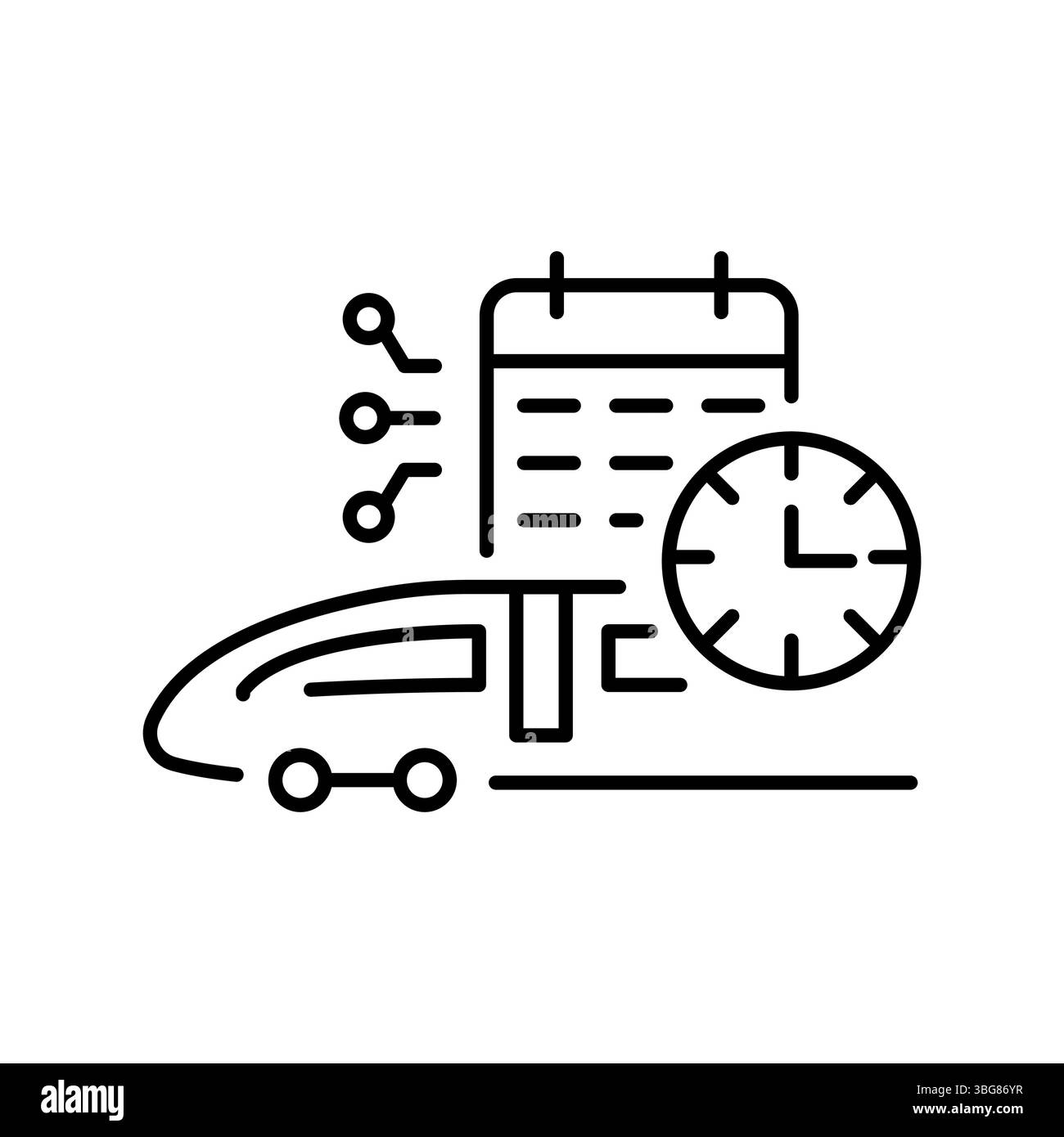 AI enhanced railway scheduling black line icon for digital and print projects.  Minimal clean icons for apps and websites. Modern simple icons for UI Stock Vector
